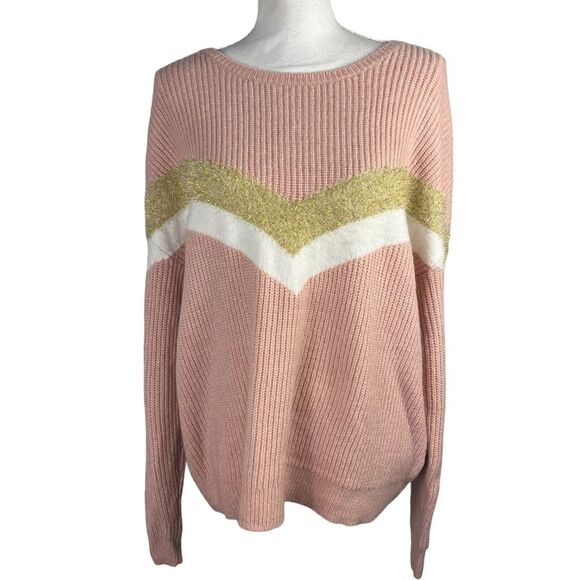New Nine West Shine Crewneck Sweater Peach Gold Metallic XXL Cozy Warm - Picture 3 of 10